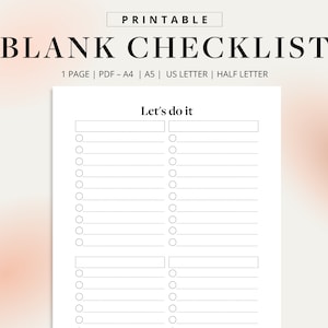 Blank Checklist Printable | Minimal Planner | Planner Inserts | Checklist Planner Refill | To Do List | A4 | A5 | Letter | Half Letter