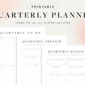 Quarterly Planner Printable | Undated | Minimalist Planner Inserts | Work from home | Productivity | A4, A5, US Letter, Half Letter | PDF