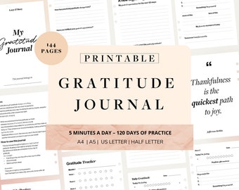Gratitude Journal | Printable | Four-Month Journal | Daily Self-Care | Mindfulness | Tracker | Affirmation | Planner Insert | PDF Download