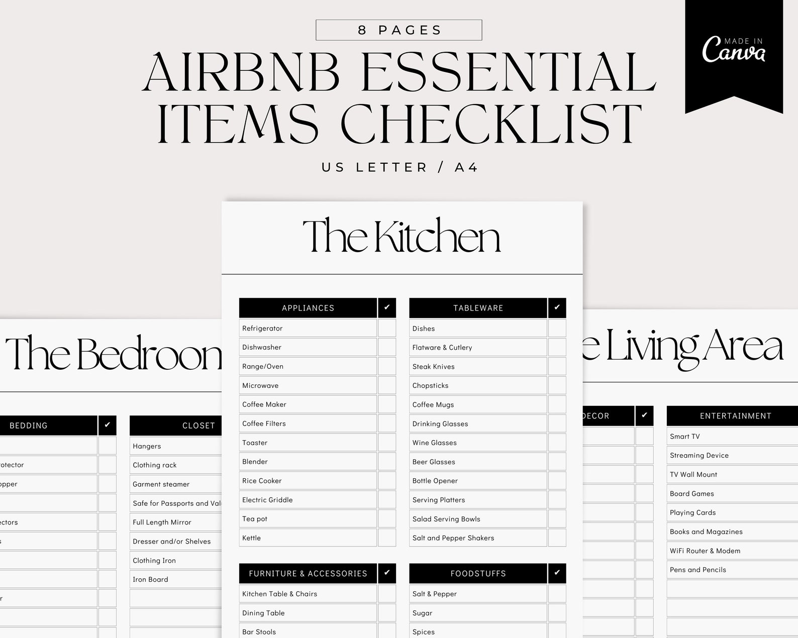 Airbnb Essential Items Checklist Canva Template, VRBO, Super Host
