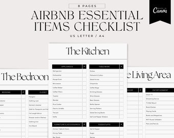 AirBnb Essential Items Checklist Canva Template, VRBO, Super Host, Housekeeping Checklist, Inventory Checklist, AirBnb Host Printable