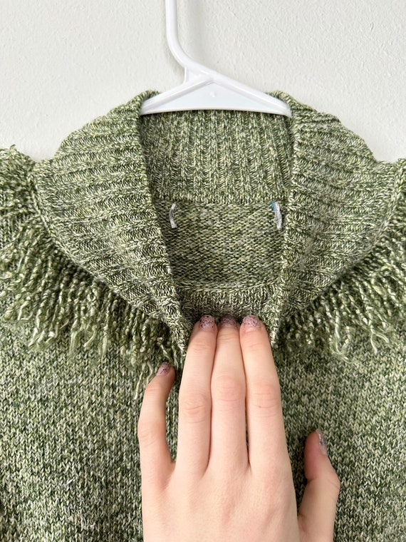 Vintage 90s Green Knit Fringe Turtleneck Sweater … - image 5
