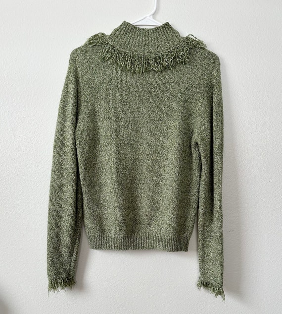 Vintage 90s Green Knit Fringe Turtleneck Sweater … - image 4
