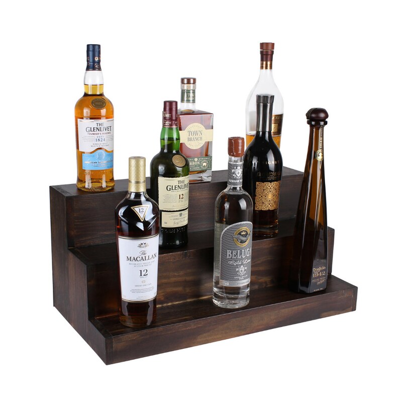 MixMaster™ 3 Tier Incremental Wooden Liquor Bottle Shelf Displays - BL