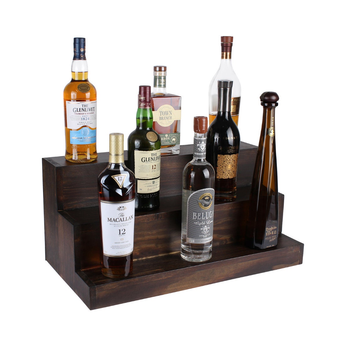 Dovetail Rum 3 bottle wood display riser for countertop 