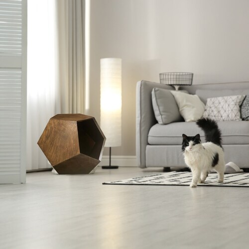 Modern Handmade Wooden Indoor Cat House Geometric Side Table Etsy