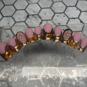 Rose gold chrome and Pink nail press on/ Short nails/ Acrylic nails/ Pink nails/ Professional nails/ Work nails/ Classy nails / press on nai