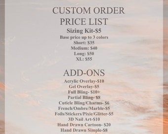 Custom order price list