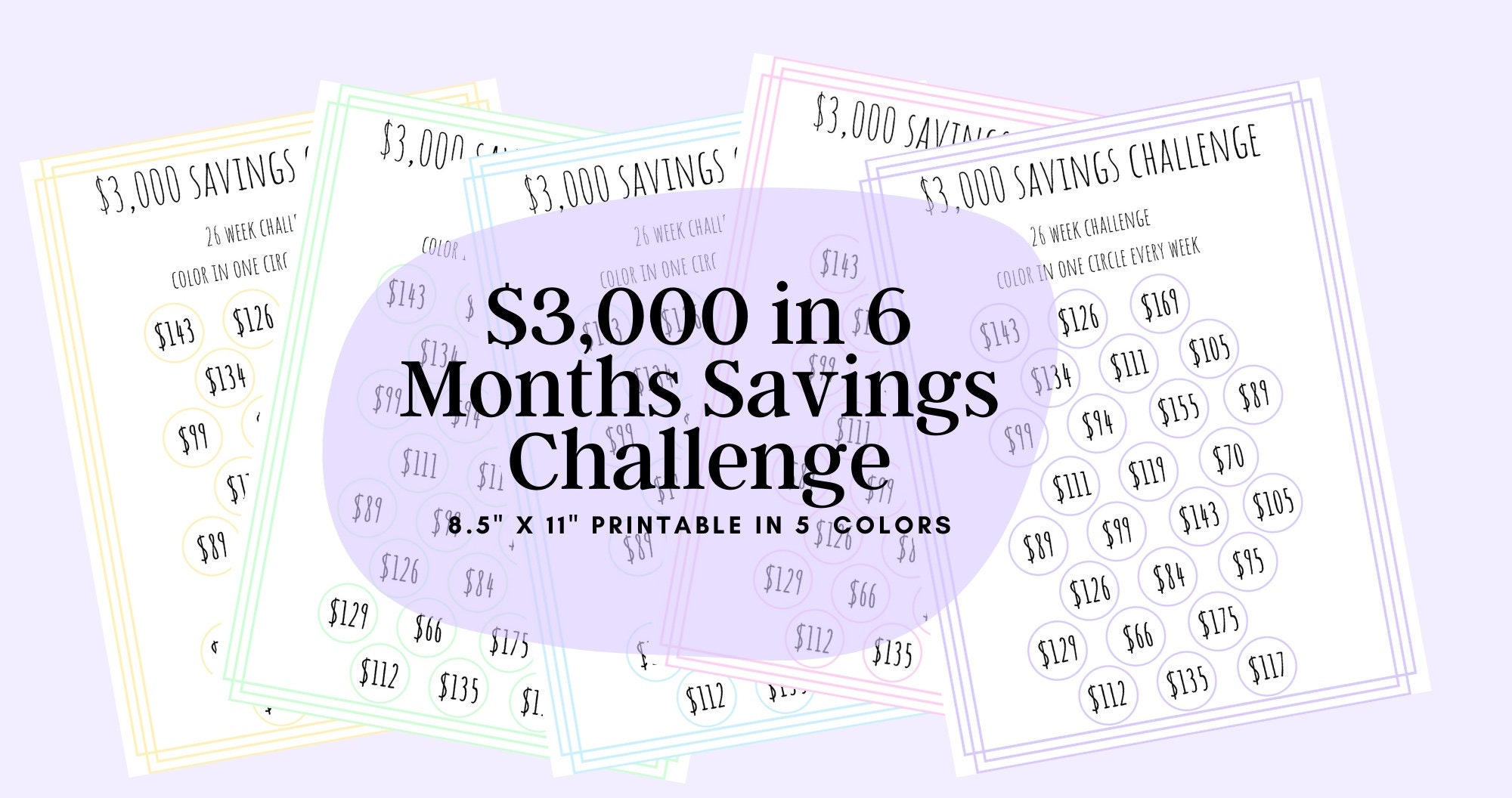 3K in 6 Months Savings Challenge in Lavender 26 Week Money - Etsy