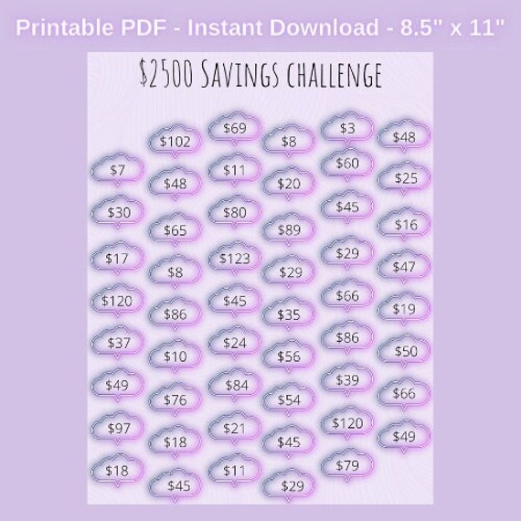 2500 Savings Challenge Neon Clouds Cash Stuffing Etsy