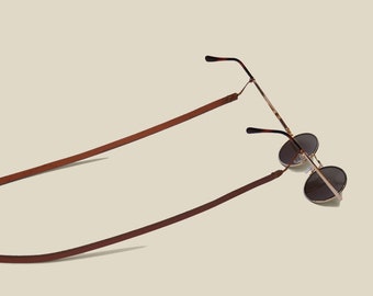 Cordão de óculos de couro feito à mão: alça de óculos de sol curtida com vegetais