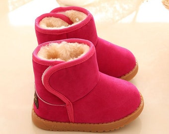 Toddler winter boots in Pink, Brown, or Black suede with fur inside, top stitched with rubber soles for more stability Boots, Size 7.5