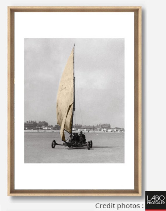 Photographie Ancienne Noir et Blanc - Touche Couleur Mer 44 Caisse Américaine Chêne Décoration Mural