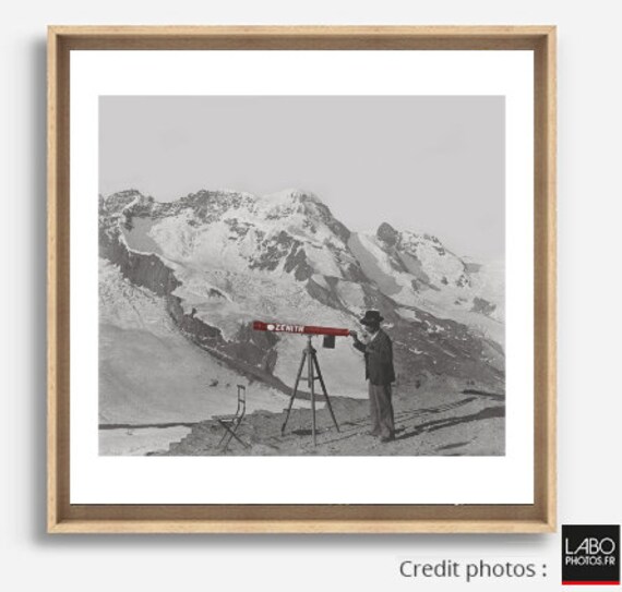 Photographie Ancienne Noir et Blanc - Touche Couleur Montagne 59 Caisse Américaine Chêne Décoration 