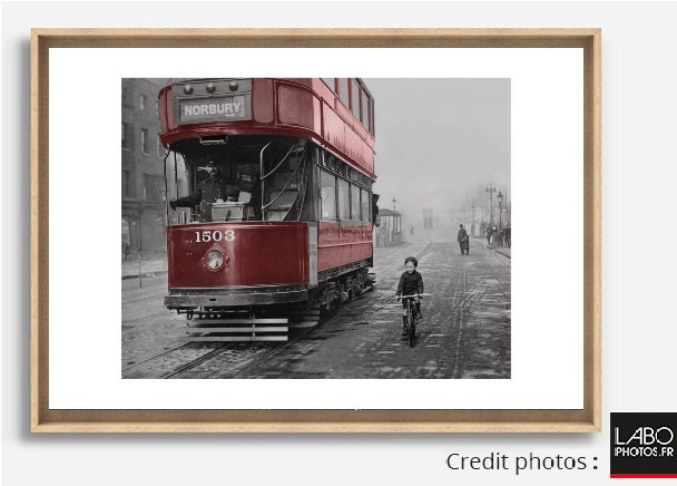 Photographie Ancienne Noir et Blanc - Touche Couleur Urbain 02 Caisse Américaine Chêne Décoration Mu