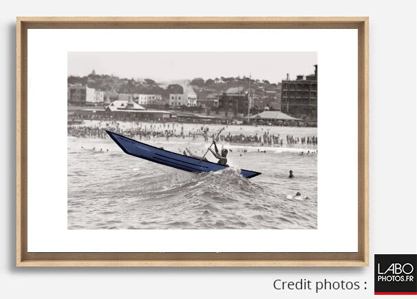 Photographie Ancienne Noir et Blanc - Touche Couleur Mer 46 Caisse Américaine Chêne Décoration Mural