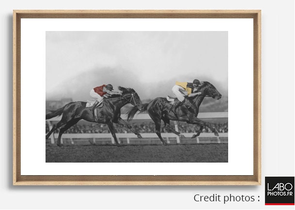 Photographie Ancienne Noir et Blanc - Touche Couleur Équitation 39 Caisse Américaine Chêne Décoratio