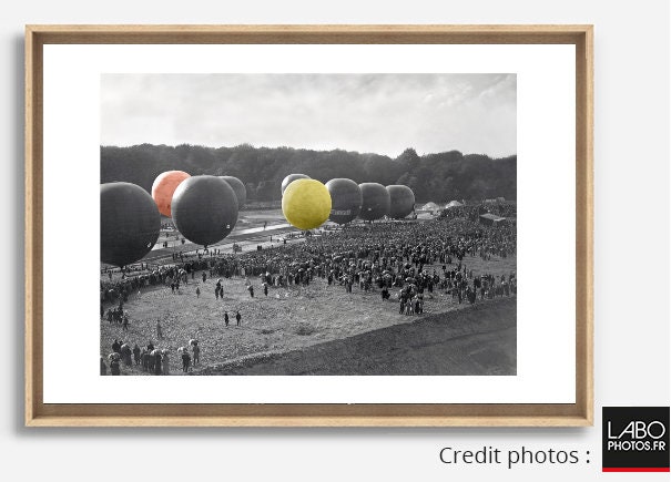 Photographie Ancienne Noir et Blanc - Touche Couleur Dans Les Airs 11 Caisse Américaine Chêne Décora