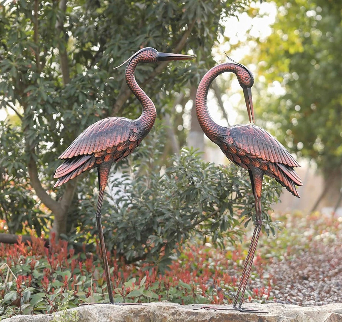 Garden Crane Lawn Statue Patio Decor Large Metal Bird Etsy