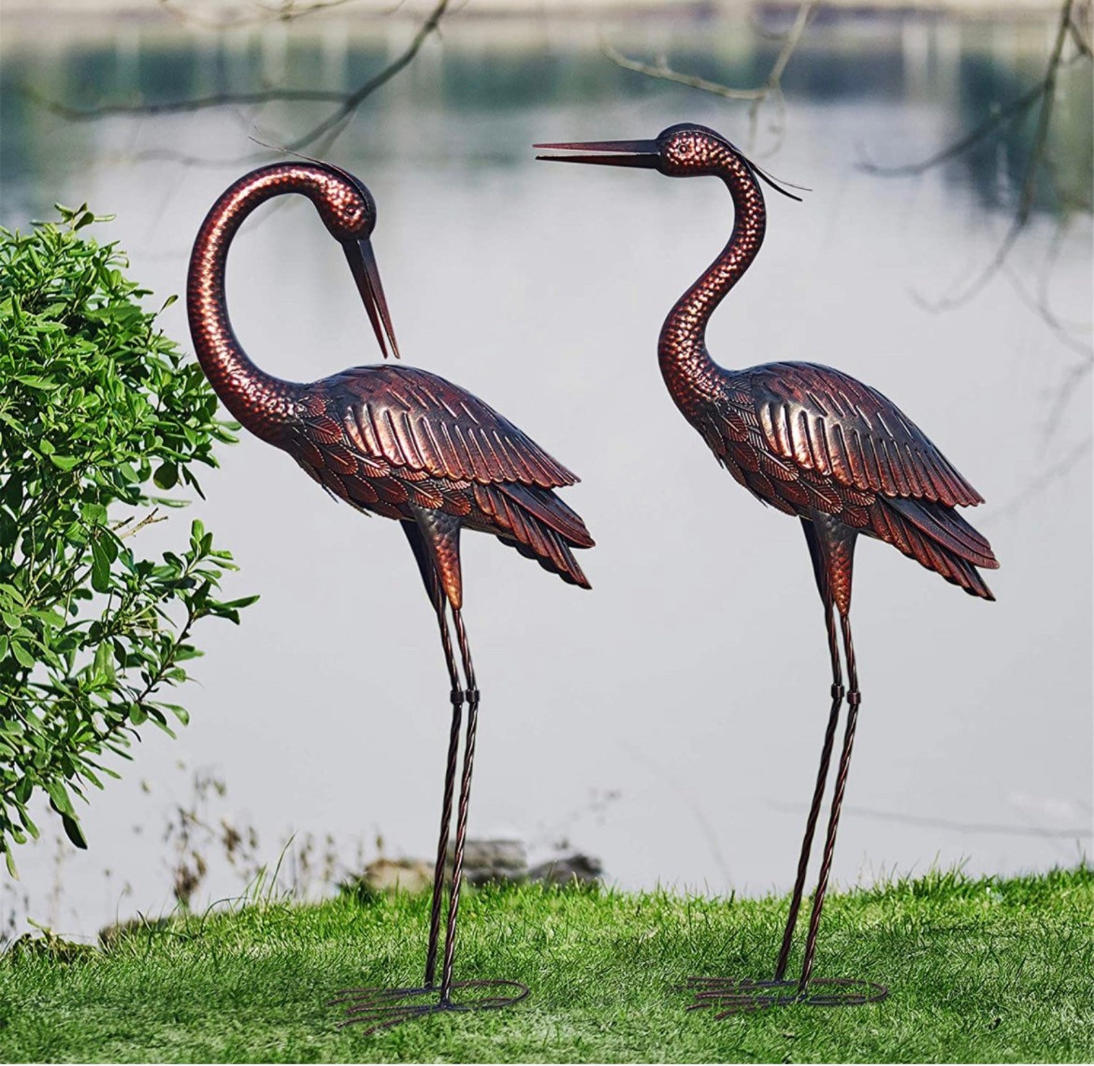 Garden Crane Lawn Statue Patio Decor Large Metal Bird Etsy