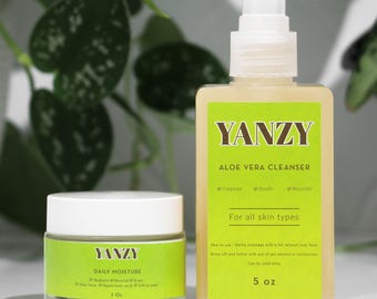 Glow Skin Combo | Aloe Vera Cleanser + Daily Moisturizer | Hydrating Skincare Set | Sensitive Skin Routine | Natural care