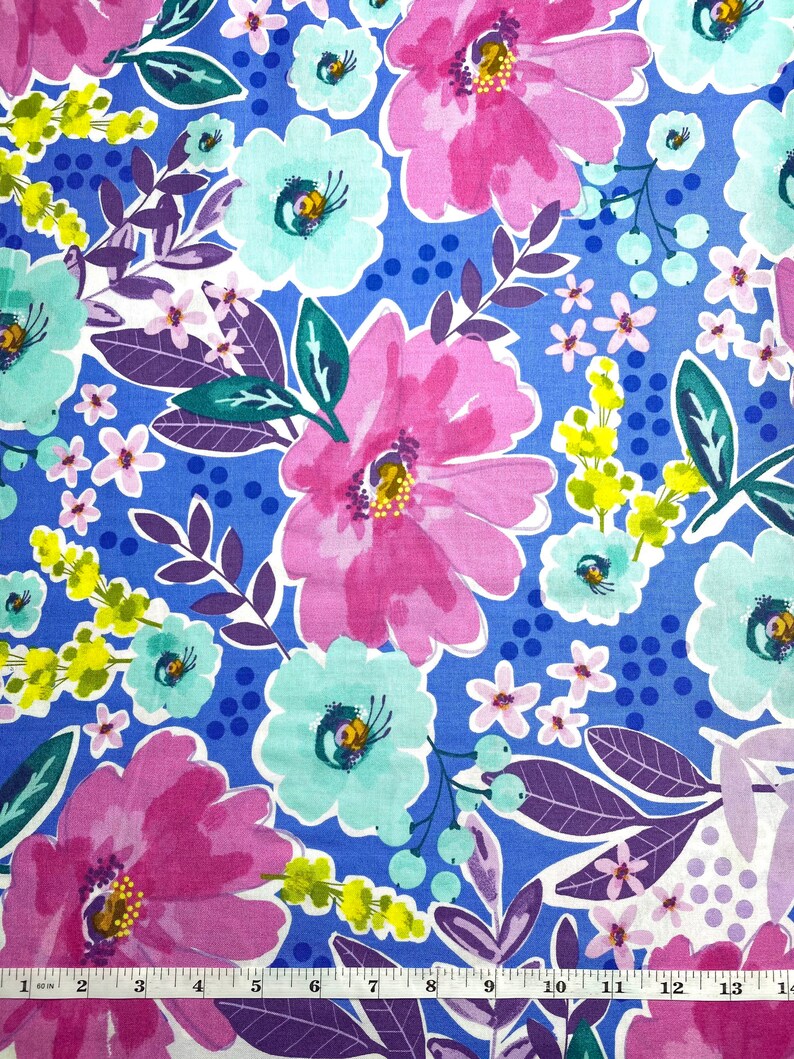Bright Floral Cotton Fabric Etsy