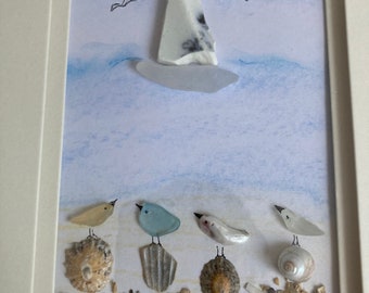 Pottery , shell and seaglass beach picture