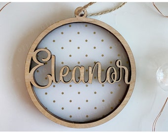 Personalized Name Ornament, Custom Name Ornament, Circle Ornament, Vellum Background