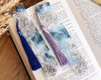 Resin gold flake bookmark | Blue and white | Fast shipping | Gift idea