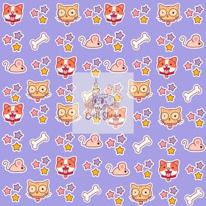 Cats and Dogs Seamless Pattern: Girly Sublimation Design (PNG, JPEG Digital Download)