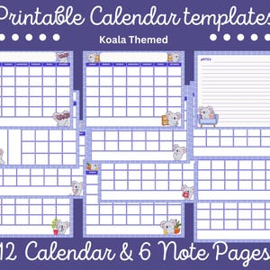 Koala Kids Calendar: Printable Monthly Planner (PDF & PNG Files)