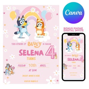 Convite de aniversário Bluey Convite de aniversário editável Convite para festa de aniversariante Convite para festa de aniversário Bluey Modelo Canva
