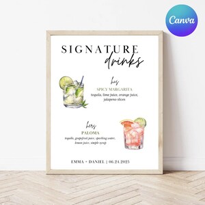 Wedding Drink Menu Signature Drink Menu Wedding Bar Sign His & Her Signature Bar Menu Cocktail Sign Bar Menu Editable Template Canva