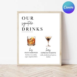 Wedding Drink Menu Signature Drink Menu Wedding Bar Sign His & Her Signature Bar Menu Cocktail Sign Bar Menu Editable Template Canva