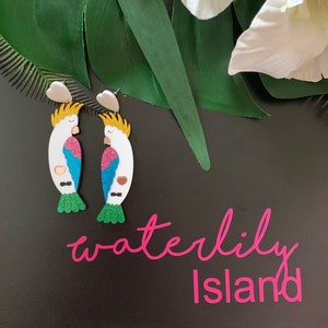 Cockatoo Bird Earrings, Statement Earrings, Tropical Jewelry, Vacation Jewelry, Acrylic Earrings, Laser Cut, Parrot, Ocean, Rainforest