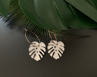 Smaller Silver Monstera Leaf Earrings, Palm Leaf Earrings, Tropical Leaf Earrings, Vacation Earrings, Acrylic Earrings, Laser Cut, Jungle