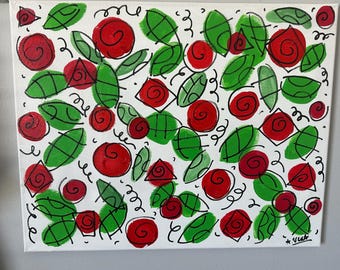 Original English roses painting by Alex vera, original Britto, original Peter max, abstract flower painting florals for spring