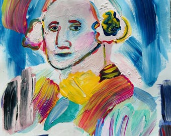 Original Painting George Washington by Alex Vera, peter max style, romero britto style, pop art painting george washington art americana art