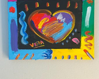 Original Painting Heart Abstract Acrylic by Alex Vera, original Peter max Romero britto pop art, peter max heart abstract, britto art