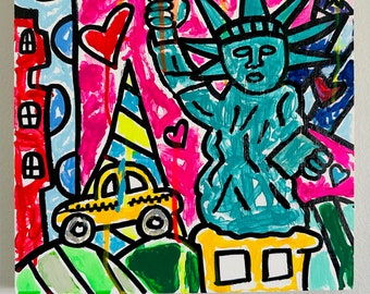Artisan Art Collection, Bright Statue of Liberty Original Pop Art, New York City Artwork For Home, peter max liberty style, britto, usa 250