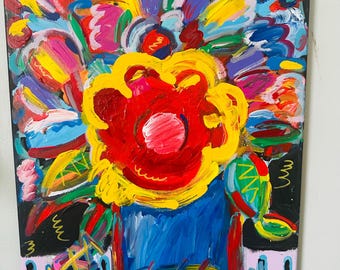 Abstract Flower painting by Alex Vera, abstract florals flowers, original Peter max, original Britto, abstract flowers artwork
