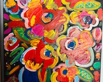 Abstract Flower painting by Alex Vera, abstract florals flowers, original Peter max, original Britto, abstract flowers artwork