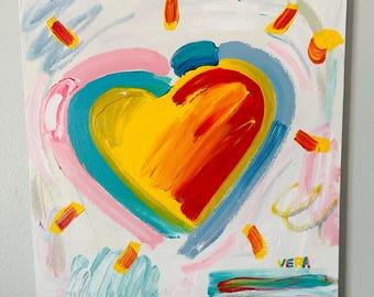 Radiant Heart abstract painting by Alex Vera, original Peter max style, original Britto style, abstract artwork, original oil painting