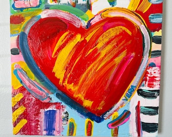 Abstract Heart Original Painting by artist Alex Vera, abstract blends, peter max original, britto original, original abstract oil painting
