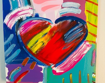 Abstract Psychedelic Heart Original Painting by artist Alex Vera, abstract blends, peter max original, britto, abstract heart series