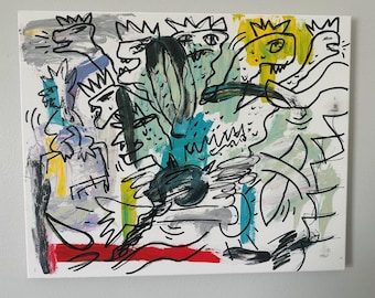 Original Abstract Graffiti Painting by Alex Vera, Contemporary Pop Art Canvas, Keith Haring Inspired Street Art Decor, Apocalypse Artwork