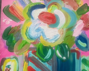 Original Abstract Flowers Painting on Paper by Alex Vera, flower artwork, Peter max original, Britto original, pop art painting