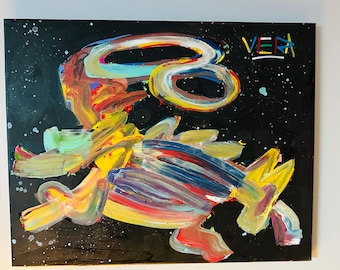 Abstract Cowboy Original Painting by artist Alex Vera, abstract blends, peter max original, britto original, original abstract oil painting