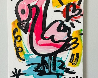 Original flamingo painting by Alex Vera, original Romero Britto, original Peter max, pop art painting original, flamingo art Miami art