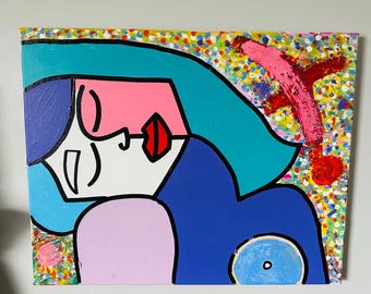Pointillism Pop Art Original The Dream Painting by artist Alex Vera, abstract, peter max original, britto original, Picasso artwork le Reve